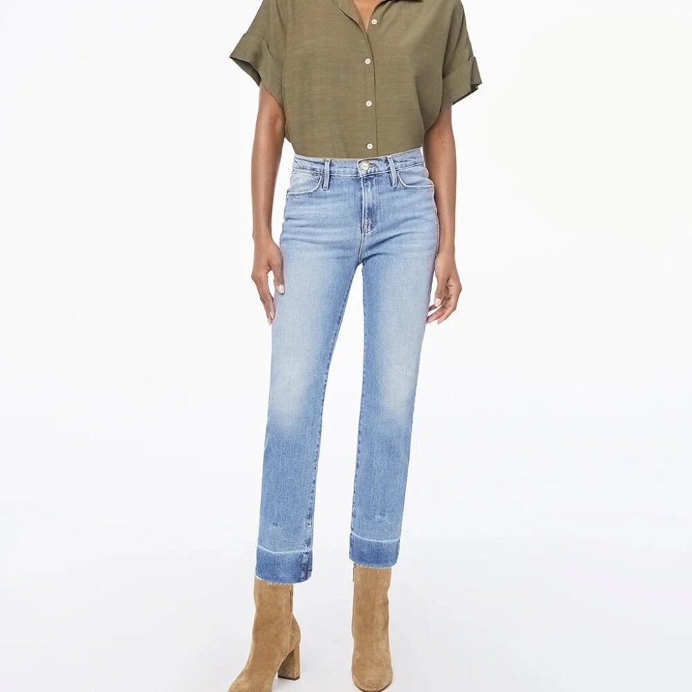 Frame Women's The High Straight Raw Edge Side Slit in Imogen Dip Jeans Size 33